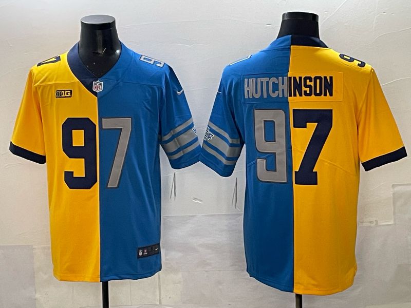 Men 2025 Detroit Lions #97 Hutchinson Blue yellow Nike Limited NFL Jersey 01
